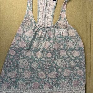 Add 'Green and white floral print tank top sheer American eagle size small